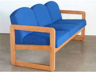 Natural Oak Sofa in Blue Upholstery