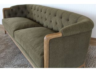 Olive & Exposed Wood Tufted Sofa