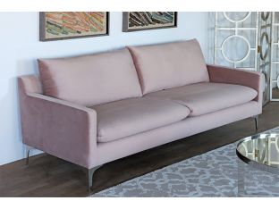 Blush Velvet Sofa on Brushed Stainless Legs