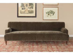 Olive Chenille Tight Back Sofa with Brass Casters 