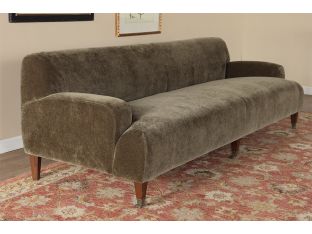 Olive Chenille Tight Back Sofa with Brass Casters 