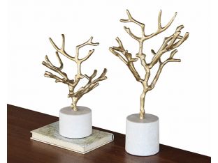 Set of 2 Tree Figurines on Marble Base - Cleared Décor