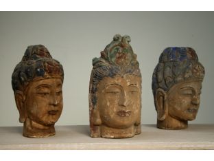 Set of 3 Assorted Wood Buddha Heads