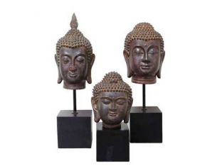 Set of 3 Buddha Heads on Stands