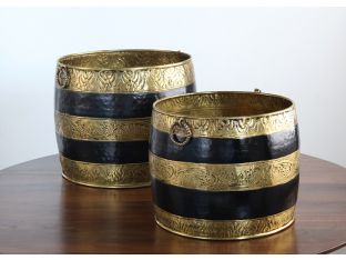 Set of 2 Antique Brass and Black Moroccan Planters