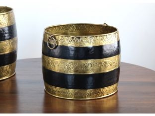Set of 2 Antique Brass and Black Moroccan Planters