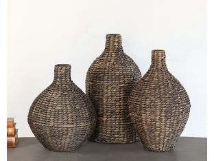 Set Of 3 Brown Seagrass Vases