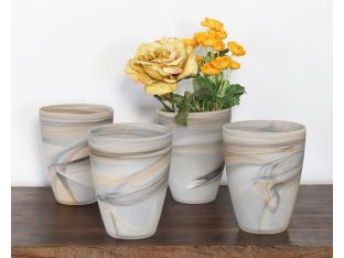 Set Of 4 Matte Alabaster Swirl Vases