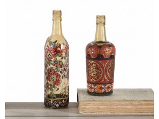 Set of 2 Reclaimed Hand-Painted Bottles