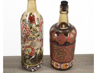 Set of 2 Reclaimed Hand-Painted Bottles