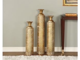 Set of 3 Gold w/ Textured Vine Vases