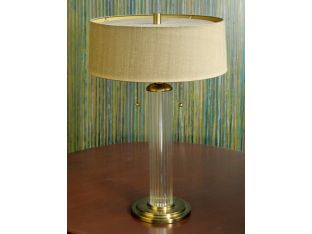 Ribbed Glass Lamp with Light Gold Silk Shade