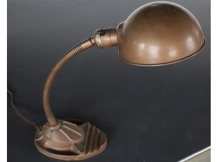 Vintage Copper Gooseneck Lamp With Cast Iron Base