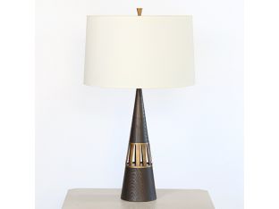 Dark Walnut And Brass Conical Table Lamp