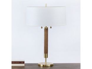 Brass And Walnut Column Table Lamp