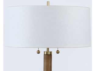 Brass And Walnut Column Table Lamp