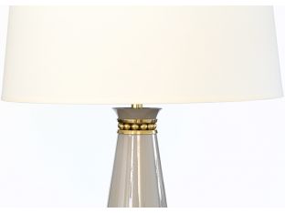 Taupe Grey With Brass Pearl Accents Table Lamp