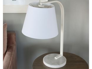 Matte White Table Lamp W/ Marble Disc Base