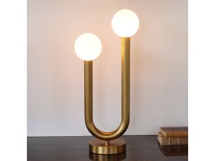 Two-Armed Tubular Brass Table Lamp w/Round Base