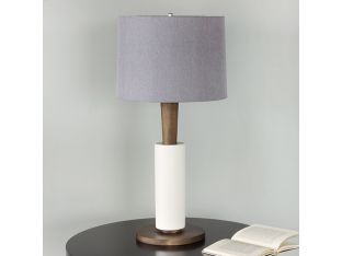 White Cylinder Table Lamp w/ Wood Neck
