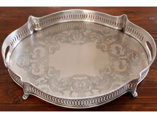 Antique Silver Chippendale Pierced Gallery Tray