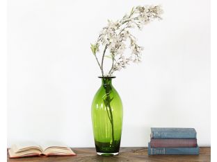 Narrow-Neck Tall Green Glass Vase