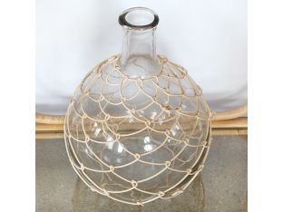 Large Glass Bottleneck Vase W/Woven Bamboo