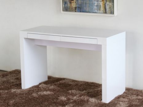 White Parsons Style Desk With Two Drawers