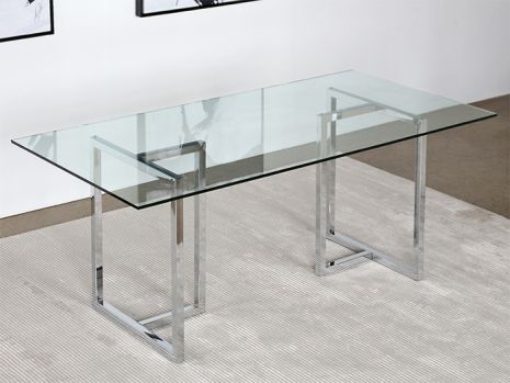 Chrome Sawhorse Dining Table With Glass Top