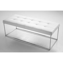 Tufted White Leather Bench