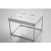 Small Tufted White Leather Bench