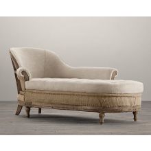 Deconstructed French Victorian Right Arm Chaise in Sand Belgian Linen