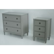 Chelsea Textiles Gustavian Bedside Table with Three Drawers in Ash Gray Lacquer
