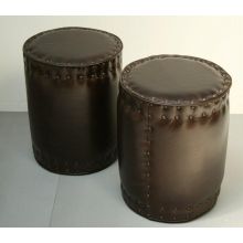 Wenge Leather Pedestal Ottoman