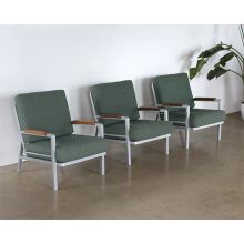 Green Fabric Waiting Room Chair with Wood Arms