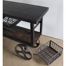 Steel Industrial Bar Cart with Cast Iron Wheels