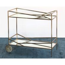 Angled Brass Bar Cart With Silver Mirrored Shelves