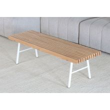 Modern Blonde Wood Slatted Bench With White Base