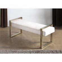 Jet Set Bench in White Fabric with Square Brass Legs