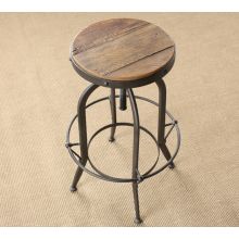 Metal Adjustable Bar Stool with Wooden Seat