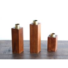 Set of 3 Danish Modern Wood Block Candle Holders