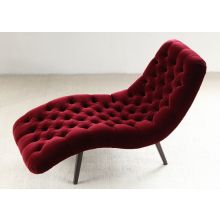 Tufted Armless Chaise in Ruby Velvet with Black Walnut Legs