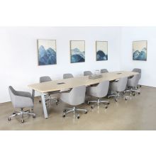 Boat Shaped Conference Table W/Oblique Silver Legs
