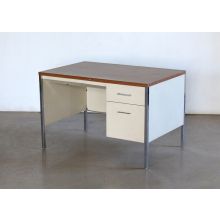 Beige Metal Desk with Woodgrain Top