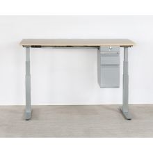 Sit Or Stand Desk With Silver Base & Hanging Cabinet