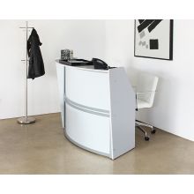 Crescent Shaped White And Silver Reception Desk