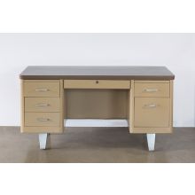 Putty  Metal Desk With Brown Top