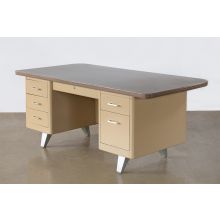 Putty Metal Desk - WIDE Top - Two File Cab