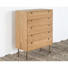 Danish Modern Natural Oak 5 Drawer Dresser With Brass