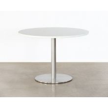 Round White Cafe Table W/Brushed Aluminum Base